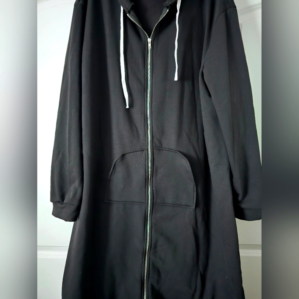 Long black sweatshirt jacket/ zip up hoodie 5xl
